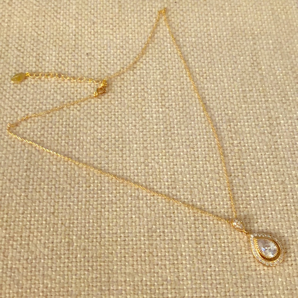 Goldtone cubic zirconia teardrop necklace